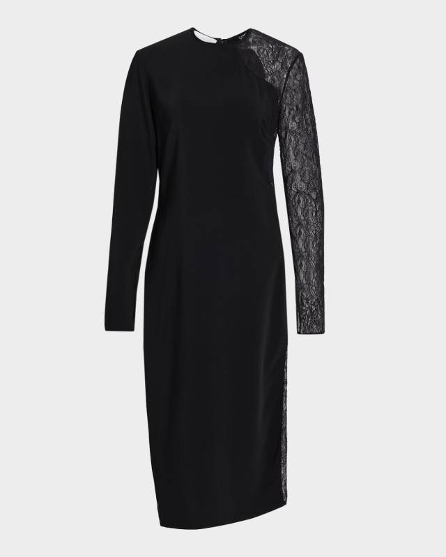 Lace-Inset Long-Sleeve Sheath Dress